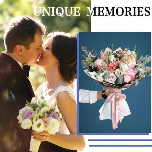 1PCS Wedding Bouquet Photo Charm DIY Pin Brooch Making Kit Single Lacy Frame Wedding Charm Oval Glass Cabochons Picture Frame with Pendant for Wed...