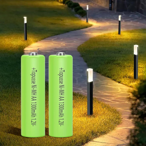 4 Pack Rechargeble 1.2V Ni-MH AA Batteries, Long-Lasting Double A Size Nimh Battery 1300mAh for Outdoor Solar Lights...