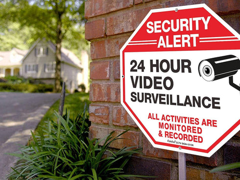 (4 Pack) "Security Alert, 24 Hour Video Surveillance, All Activities Monitored" Signs,10x10 Inches .040 Aluminum Reflective Warning Sign for Home ...