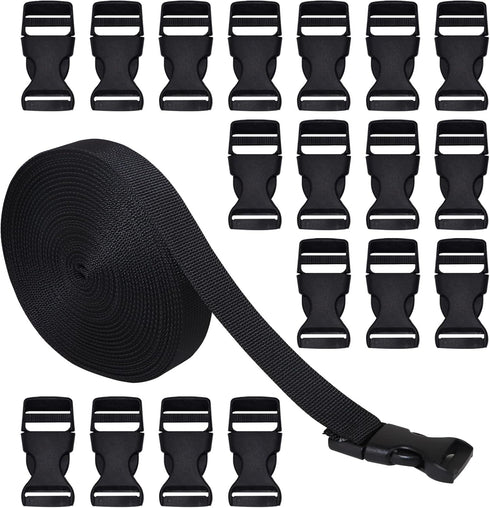 RETON 0.79 Inch Wide 10 Yards Black Nylon Webbing Strap + 20 PCS Adjustable Buckles Plastic Side Release Buckles...