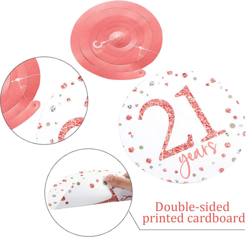 Blulu 21st Birthday Party Decorations, 21st Birthday Banners Rose Gold Hanging Swirls Ceiling Decorations Shiny Foil Swirls for Party Supplies 30 ...