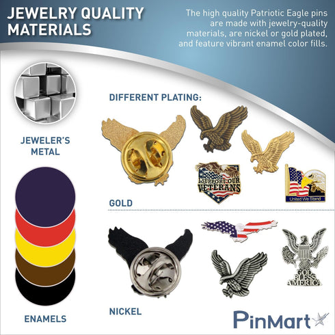 PinMart Patriotic Eagle 7 Lapel Pin Set– Bold American Eagle– Enamel Lapel Pin with Clutch Back for Coats, Suit Jackets, and Lanyards, Set of 7 pc...