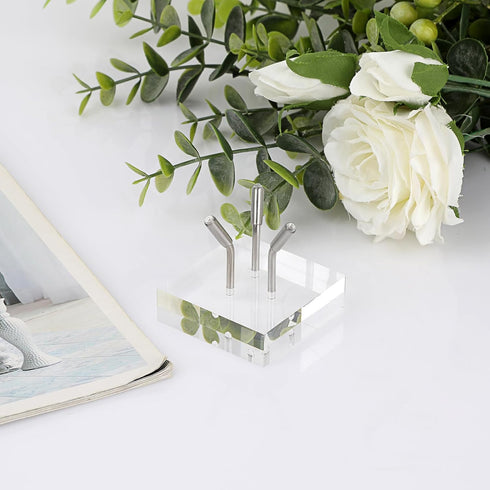 Hipiwe Acrylic Display Stand, Three Metal Peg Display Easel Stand for Fossils Crystal Minerals Rocks and Geodes, Medium,Silver...
