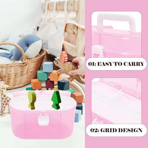 YARNOW Clear Double Layer Plastic Storage Box, 6. 9 x 4. 9 Inch Portable Handled Storage Case, Multipurpose Organizer with Removable Tray for Stat...