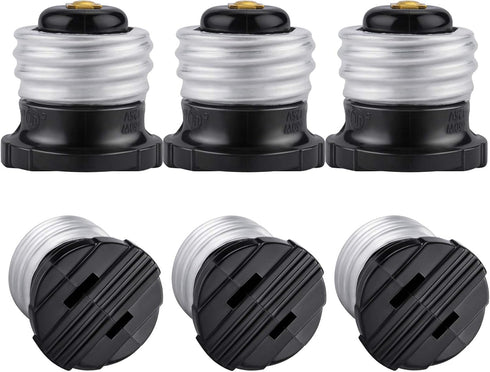 DiCUNO UL Listed E26 to Polarized Outlet Socket Adapter, Standard E26 Base Light Bulb to 2 Prong Outlet Plug Converter Black, 6-Pack...