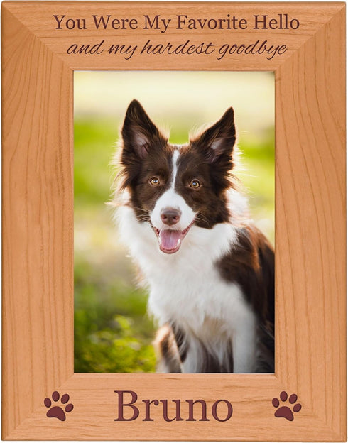 You Were My Favorite Hello and My Hardest Goodbye - Custom Dog - Engraved Genuine Wood Hanging/Tabletop Personalized Memorial Photo Picture Frame ...