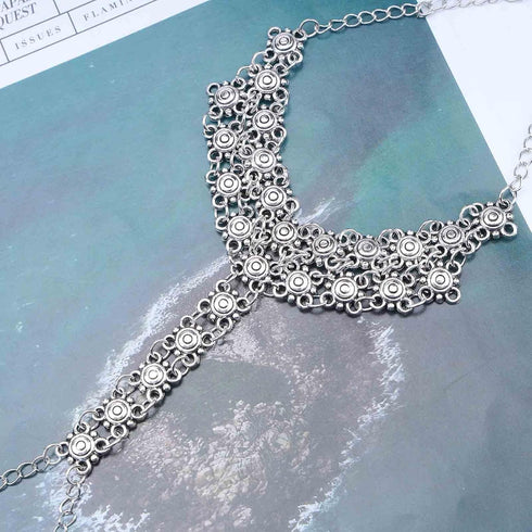 Boho Flower Barefoot Sandal Chain Anklets Silver Ankle Bracelet Toe Ring Anklet Vintage Tribal Anklet Bracelet Summer Foot Chain Jewelry for Women...
