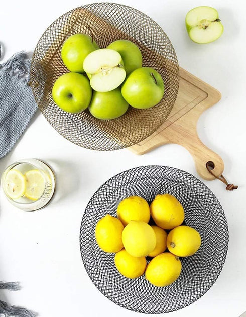 Mesh Fruit Bowl Decorative Fruit Basket Metal Candy Dish Holder Stand for Kitchen Counter Dining Room Table Office, 10 Inch (Black)...