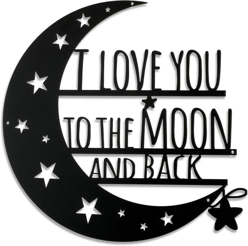 Ripeng I Love You Back Wall Art Moon Metal Decorations Hanging Sign with Quote Silhouette Wall Art for Home Bedroom Living Room Bathroom Kitchen O...