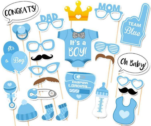 LASLU It's A Boy Baby Shower Party Photo Booth Props Kits on Sticks Set of 25pcs...