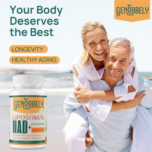 GENOBBELY 800 mg Liposomal NAD+ Supplement with Nicotinamide Riboside 200 mg, Trans-Resveratrol 100 mg - True NAD Supplement for DNA Repair, Healt...