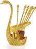 14 Pack Swan Base Holder with Coffee Spoon Forks, Gold Creative Dessert Flatware Set, Decorative Party Golden Serving Teaspoons for Stirring, Mixi...