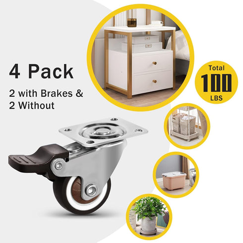 Molen 1" Low Profile TPR Casters Wheels Set of 4.for small box,Baby crib,Clothes box, Toy box, Tool box,.Weight capacity 65lbs....