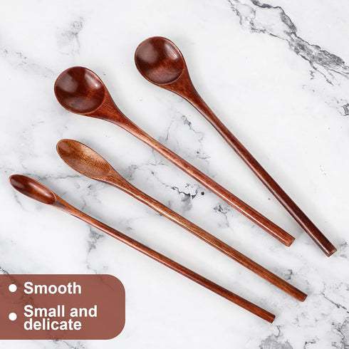 4 Pieces Wooden Coffee Mixing Spoons, Long Handle Wooden Spoon Mixing Honey Spoon Handmade Wood Stirring Spoon for Kitchen Stirring...