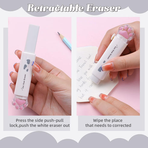 8 Pcs Cute Cat Paw Stationery Set Kawaii School Supplies Including Pencil Sharpener Retractable Eraser Correction Tape Sticky Notes Ruler Mini Sci...