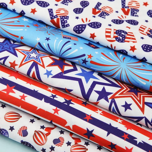 American Flag Fabric Squares 20x20 Inch, 5PCS 4th of July Fabric Red Blue White Star Stripe Flag Balloon Love Patchwork Sewing for DIY Crafts Supp...