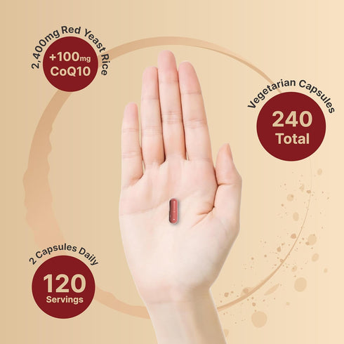NatureBell Red Yeast Rice 2,400mg with CoQ10 100mg | 240 Veggie Capsules (1,200mg Per Capsule) – Max Strength Herbal Supplement – Antioxidant Supp...