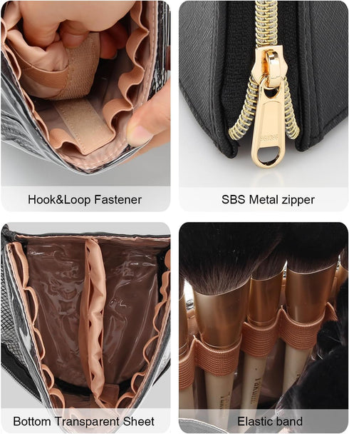MONSTINA Makeup Brush Organzier Bag,High Capacity Portable Stand-Up Makeup Brush Holder,Professional Artist Makeup Brush Sets Case Waterproof Dust...