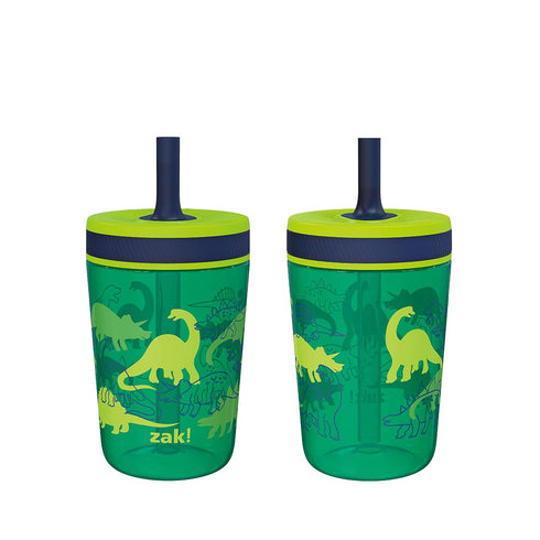 Zak Designs Kelso 15 oz Tumbler Set, (Dino Camo) Leak-Proof Screw-On Lid with Straw Made of Durable Plastic and Silicone, Perfect Cup Bundle for K...