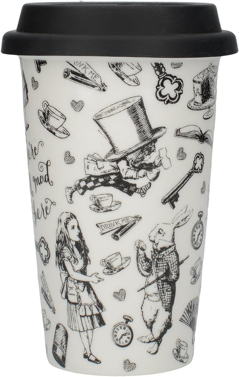 CreativeTops Victoria and Albert 'Alice in Wonderland' Ceramic Travel Mug – Black and White...