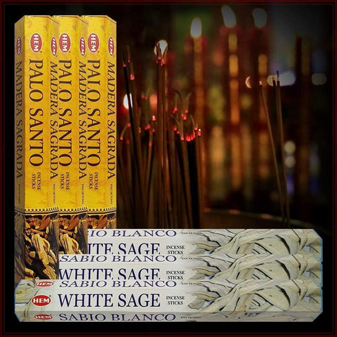 White Sage Incense Sticks and Hem De Palo Santo Incense Sticks with Incense Holder Bundle for Smudging Smudge kit Natural Inciensos Aromaticos Hom...