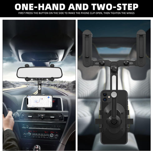 SXhyf Rear View Mirror Phone Holder, 2023 Rotatable and Retractable Car Phone Holder, Universal Car Phone Holder Mount, Cell Phone Holder Car Fit ...