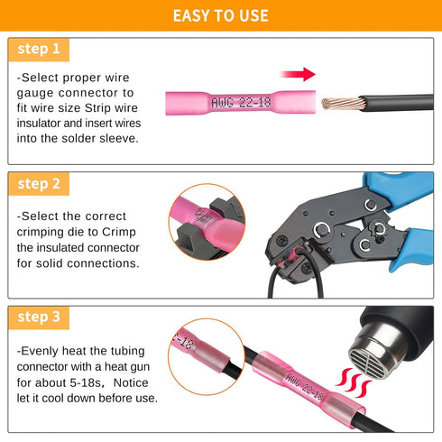 Heat Shrink Butt Connectors Kit 210 PCS 26-12 AWG Insulated Butt Splice Connectors Heat Shrink Wire Connectors, Marine Grade Waterproof Butt Splic...
