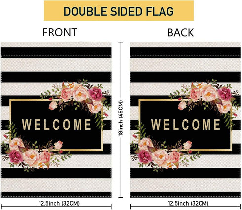 Personalized Floral Garden Flag,Welcome Flag,Welcome Friends,Farmhouse Decor,Yard Decor,Outdoor Decor,Black and White Stripes Garden Flag 12.5 X 1...