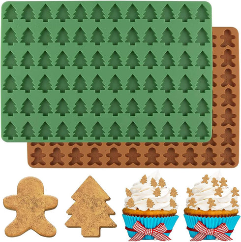 Christmas Silicone Molds Mini Xmas Tree & Gingerbread Candy Chocolate Mould Christmas Non-Stick Fondant Baking Mold for Handmade Soap Pudding Jell...