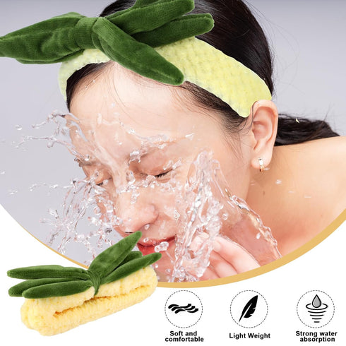 4 PCS Pineapple Face Wash Headband and Wristband Set, Creative Fuzzy Skincare Headbands Coral Fleece Hair Costume Accessories for Women Girls Wash...