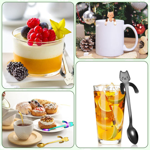 12 Pcs Cat Spoon Tea Spoon Valentines Day Spoons Stainless Steel Mini Long Coffee Spoons Teaspoon Cute Kitten Stirring Spoon 2 Different Lengths D...