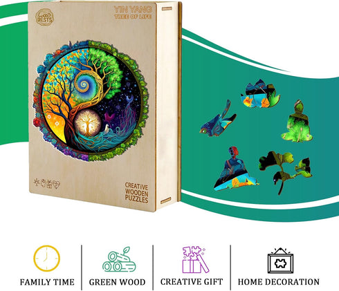 Wooden Puzzles for Adults, Yinyang Tree of Life Wooden Jigsaw Puzzles for Adults, Unique Animal Shape Wood Cut Puzzles for Puzzle Lovers, Birthday...