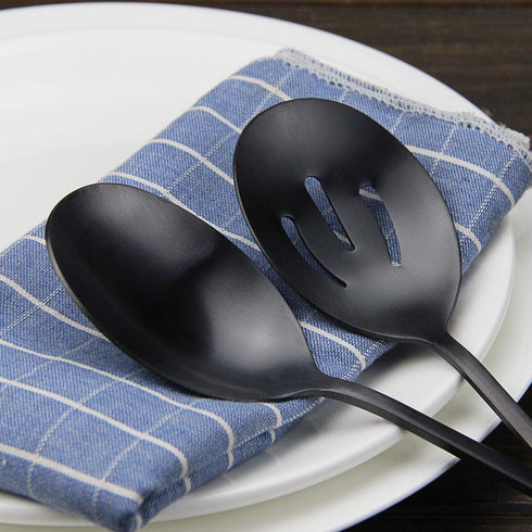 Serving Spoons x 3, Slotted Spoons x 3, AOOSY 8.7 inches Matte Black Utility Advanced Performance Skimmer Perforated, 8 3/4" Stainless Steel Black...