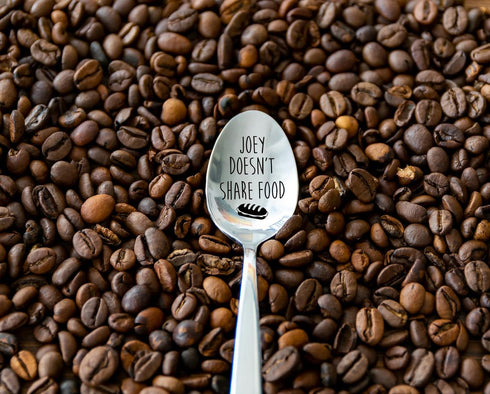 Joey Doesn't Share Food Funny Engraved Stainless Steel spoon,Best dessert coffee spoon,Best Friends TV Show Fans gift,for Women,Men,Kid,Sister,Par...