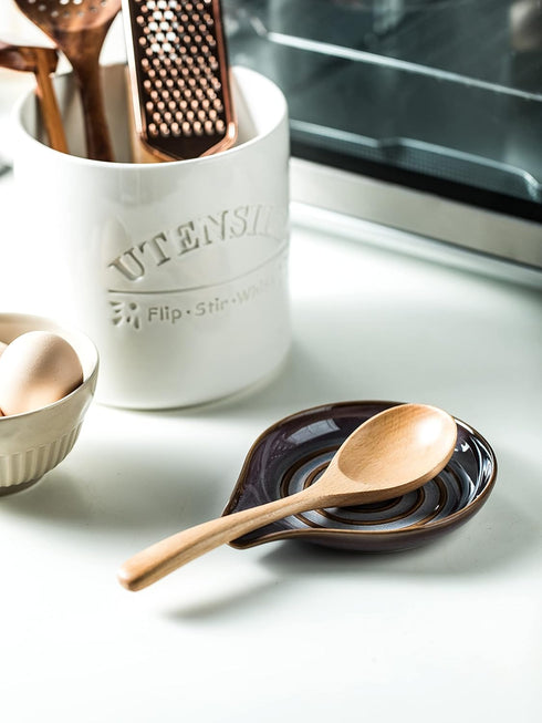 Spoon Rest, Ceramic Spoon spoon holder with Deep Drip Tray, Spoon Holder for Stove Top Utensils Holder for Countertop, Cooking Spoon Holder with H...