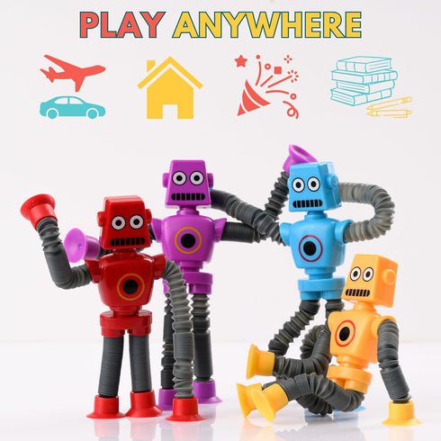 nutty toys Sensory Robot Toys 4pk - Top Pop Tubes Fidget Toy 2024 for ADHD Autism Ages 3 4 5 6 7 8 9 10, Best Kids Travel Toy Gifts Idea, Unique C...