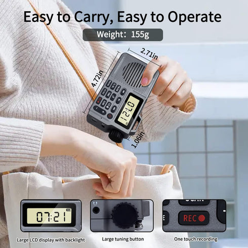 Portable AM/FM Radio, Small Pocket Radio with Bass Speaker, Support Micro SD Card and Record, Long Battery life, Alarm and Sleep Function...