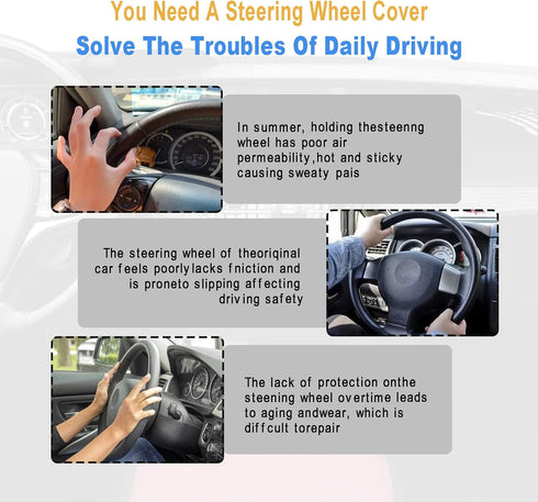 Microfiber Leather Steering Wheel Cover, Steering Wheel Covers with Anti Slip Grip Handle Improves Control, Universal Fit for Most Car Truck SUV, ...