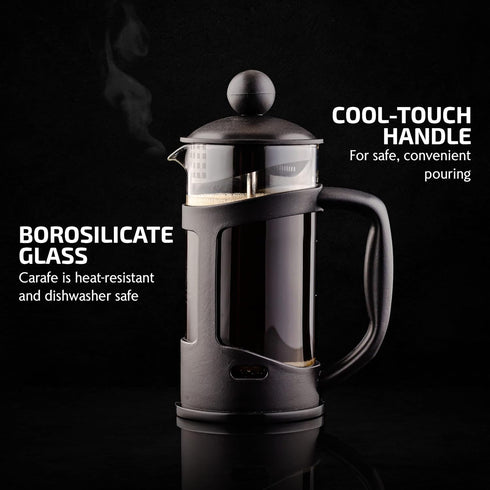 OVENTE French Press Coffee Maker 12 Ounce with Heat Resistant Borosilicate Glass & Stainless Steel 4-Level Filtration System, Portable Cold Brew C...