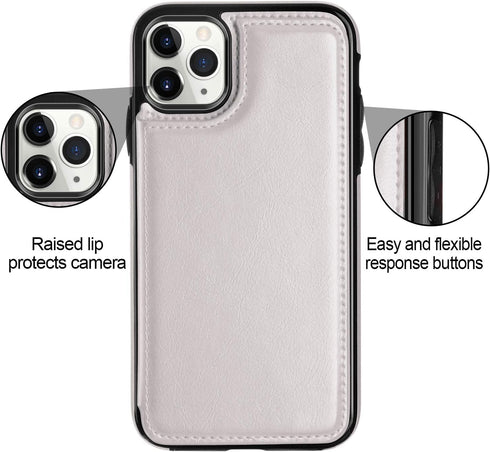 HianDier for iPhone 11 Pro Case with Card Holder Wallet Case for Women Men with Magnetic Closure Shockproof Cover for iPhone 11 Pro Phone Case-Whi...