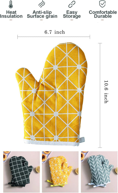 Oven Mitts, 2 Pack 10.6" X 6.7" Cotton Oven Mitt Pot Holders, Non-Slip 392°F Heat Resistant Oven Mits Kitchen Gloves Potholders for Cooking Baking...