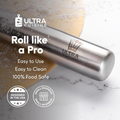 Ultra Cuisine French Rolling Pin for Baking – Use with Pizza, Cookie, and Pastry Dough, Fondant and Pie Crust – Tapered Design Bread Roller Pin, S...