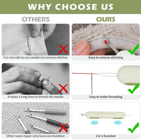 TOOVREN 3PCS 2 in 1 Needle Threader Seam Ripper Upgraded Thread Seam Ripper Needle Threading and Seam Remover Seam Ripper Tool Needle Threaders fo...