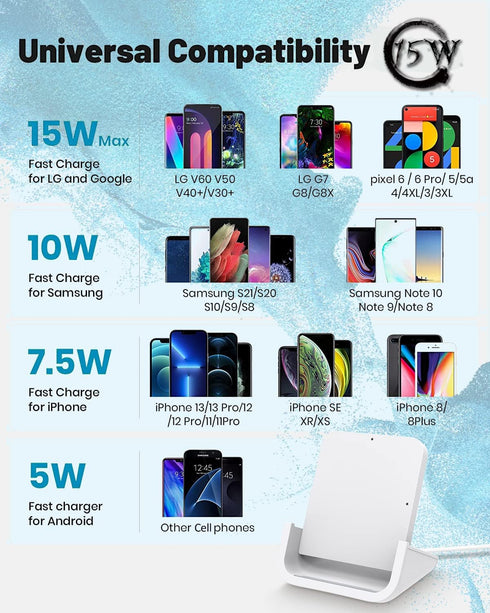 15W Wireless Charger YW YUWISS Wireless Charging Stand Cordless Charger 10/7.5/5W Compatible with iPhone 14 13 12/12 /11Pro Max/XR/XS Max/XS/X/8/8...