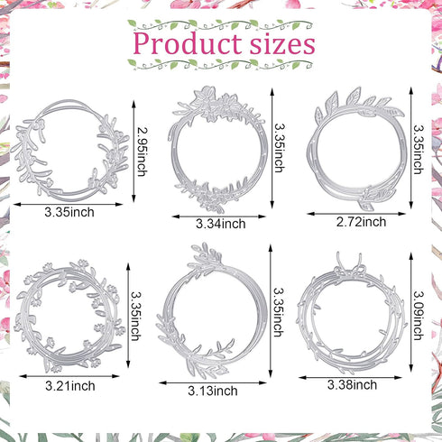 6 Pieces Wreath Die Cuts for Card Making Metal Circle Round Flower Die Cuts for Paper Crafts Border Stencils for Card Making Supplies DIY Craft, 6...