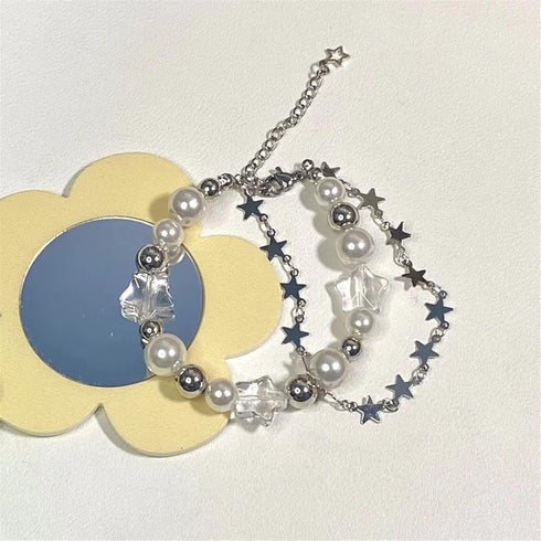 Y2K Star Pearl Beaded Chain Adjustable Aesthetic Bracelet Bracelet Chain Grunge Gift for Women Jewelry Gifts Punk Gothic Link Dainty Bracelet Resi...