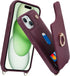 for iPhone 15 Case with Card Holder and Strap for Women,Crossbody Lanyard,Stand Ring Kickstand,Snap Clasp,Phone Wallet Cases 6.1 inch(Wine Red)......