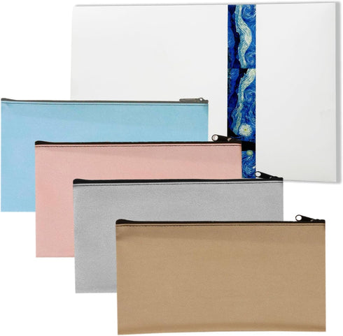 4 Pcs Bank Deposit Money Bag with Zipper, 11 x 6 Inch PU Leather Cash Money Pouch Leatherette Zippered Coin Bag Utility Check Wallet Cosmetic Tool...