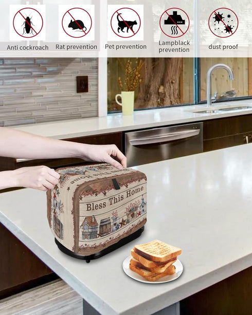 Country Star Toaster Cover 2 Slice, Small Kitchen Appliance Covers, Farmhouse Beige Brown Wood Rustic Barn Toaster Oven Cover with Loop, Bread Mac...