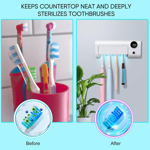 StarWin UV Toothbrush Cleaner, Timer Function, Rechargeable Tooth Brush Holder Wall-Mounted for Bathroom, No Drilling, 4 Slots...